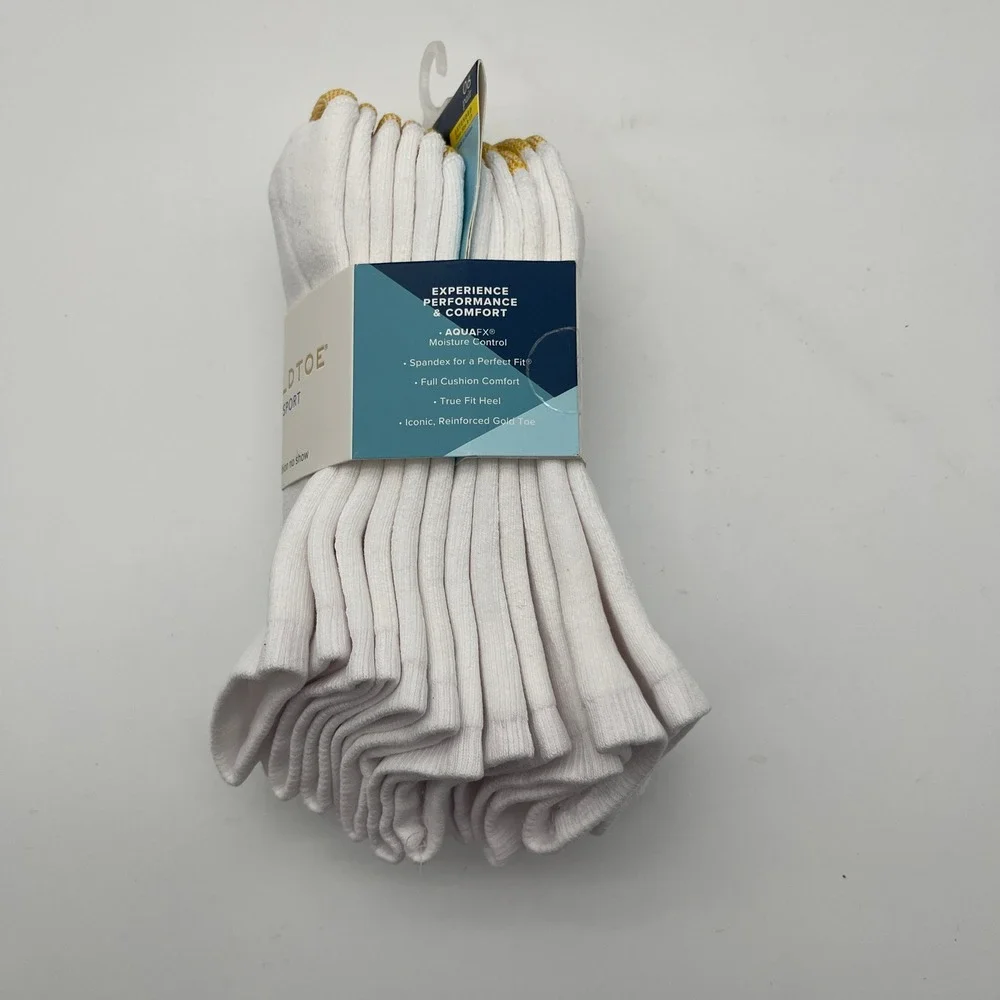 Goldtoe Sport Socks Mens 8-13 White Cushion Liner Plus 6 Pair No Show 4383RF